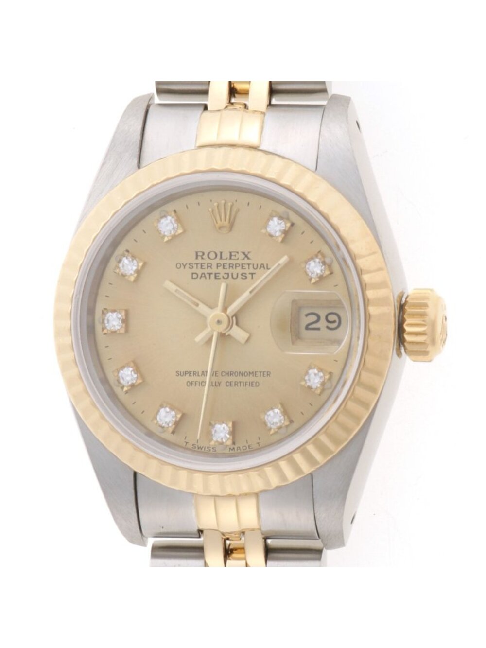 Rolex Datejust 26 Watch Stainless Steel 18k Yellow Gold Diamond Champagne Dial